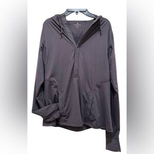 Athleta women’s medium 1/2 snap button up long sleeve hooded gray shirt